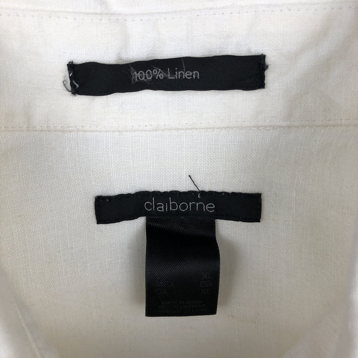 Liz Claiborne claiborne short sleeve linen shirt box shirt men's XL size linen white type Vintage Second Hand