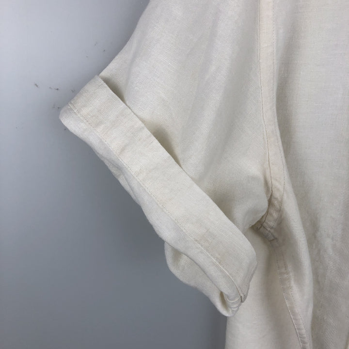 Liz Claiborne claiborne short sleeve linen shirt box shirt men's XL size linen white type Vintage Second Hand