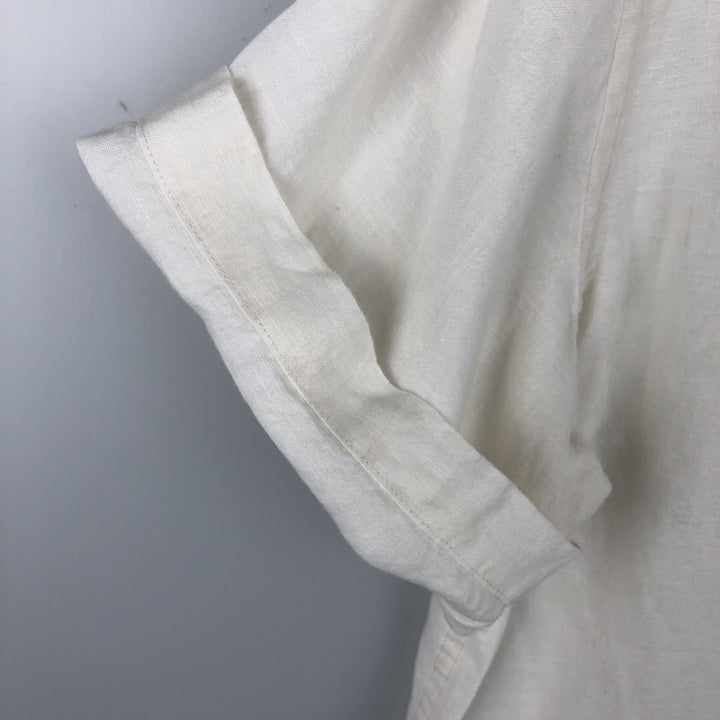 Liz Claiborne claiborne short sleeve linen shirt box shirt men's XL size linen white type Vintage Second Hand