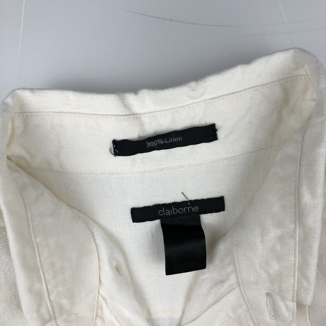 Liz Claiborne claiborne short sleeve linen shirt box shirt men's XL size linen white type Vintage Second Hand