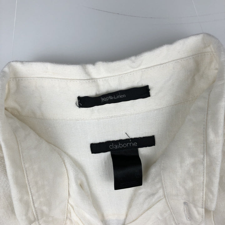 Liz Claiborne claiborne short sleeve linen shirt box shirt men's XL size linen white type Vintage Second Hand