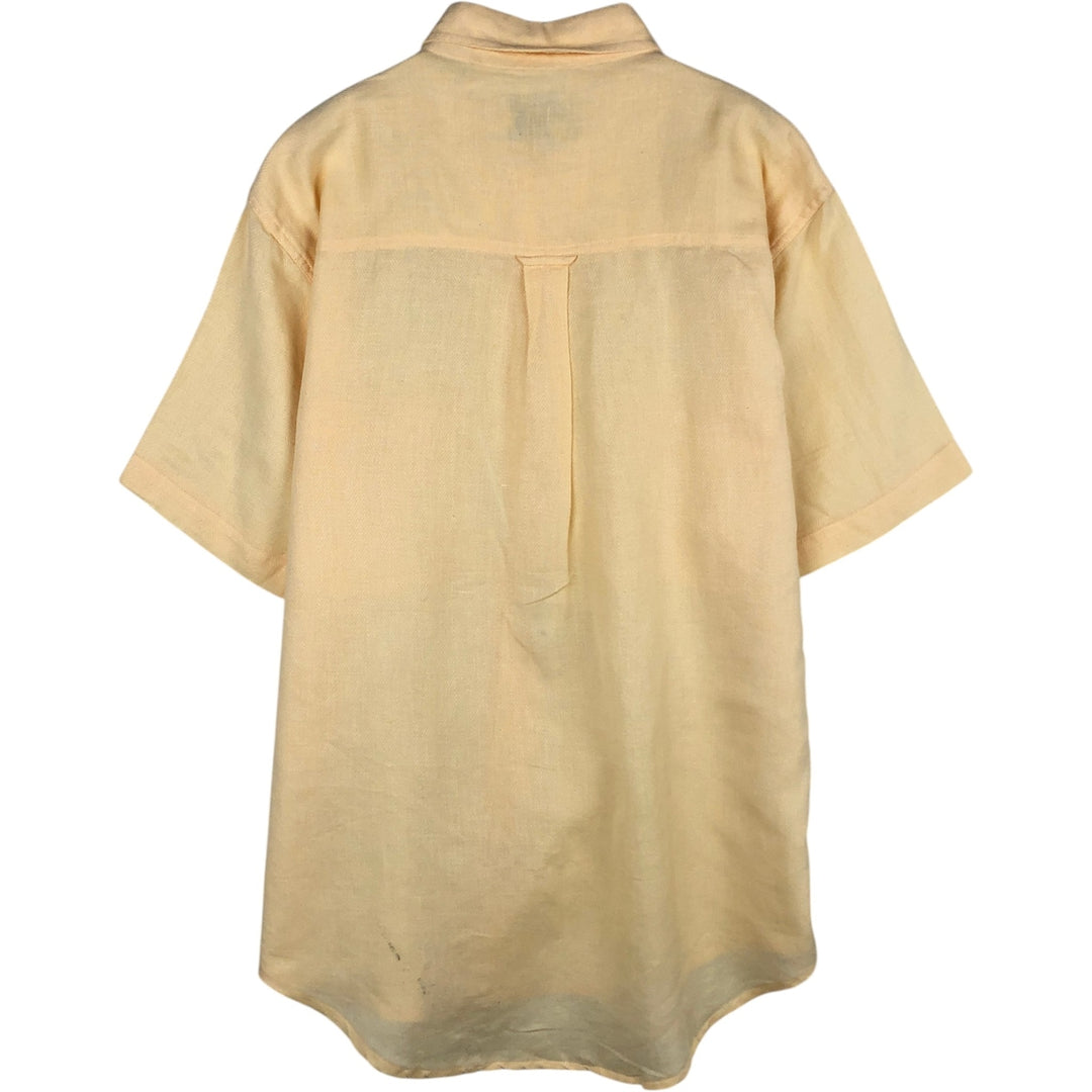 WORLD WIDE SPORTSMAN Herringbone Short-Sleeve Cotton x Linen Button-Down Shirt (Men's Size M) linen yellow type Vintage Second Hand