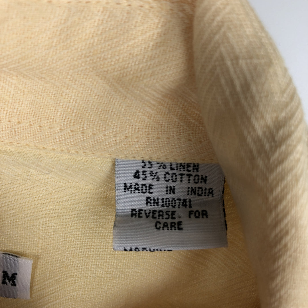 WORLD WIDE SPORTSMAN Herringbone Short-Sleeve Cotton x Linen Button-Down Shirt (Men's Size M) linen yellow type Vintage Second Hand