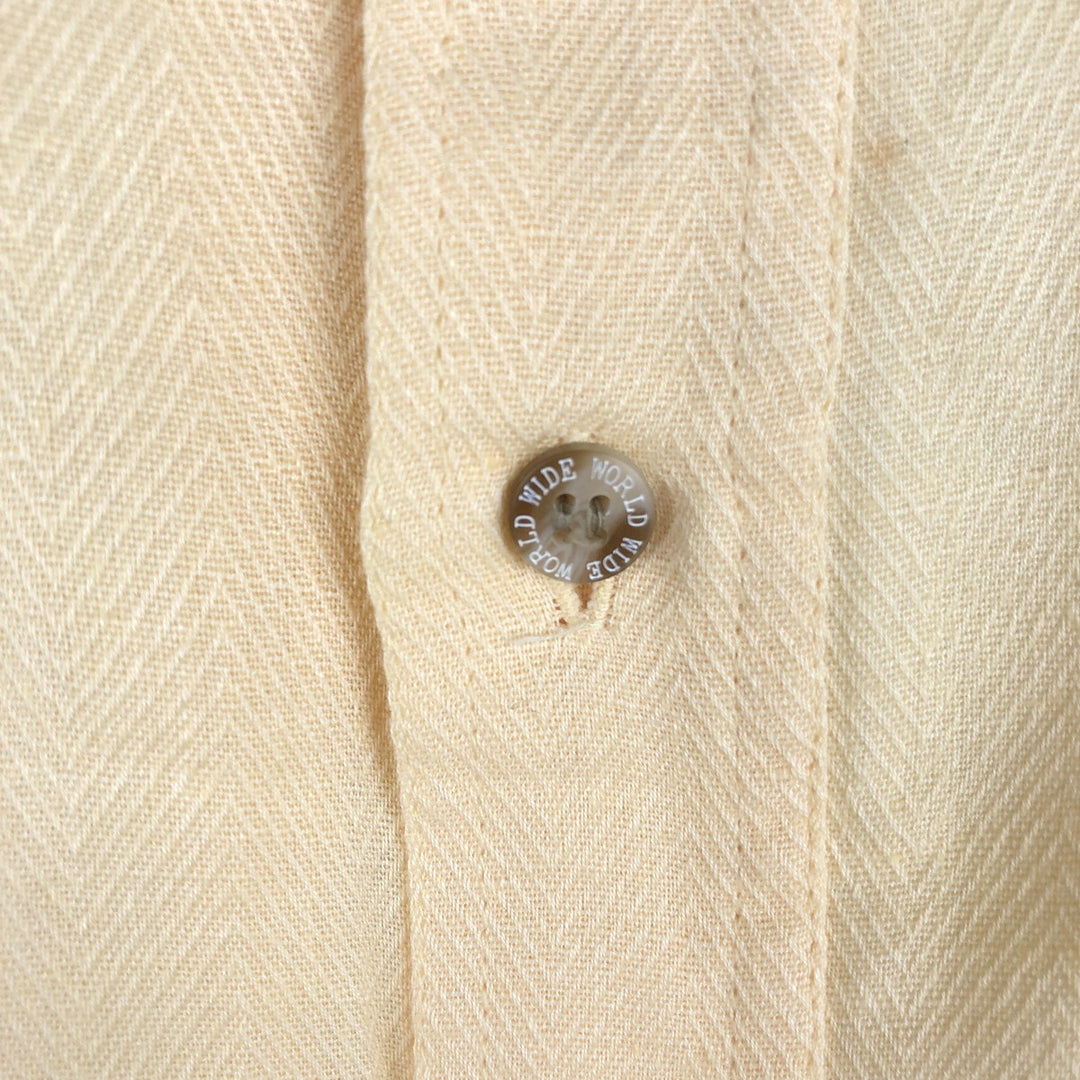 WORLD WIDE SPORTSMAN Herringbone Short-Sleeve Cotton x Linen Button-Down Shirt (Men's Size M) linen yellow type Vintage Second Hand