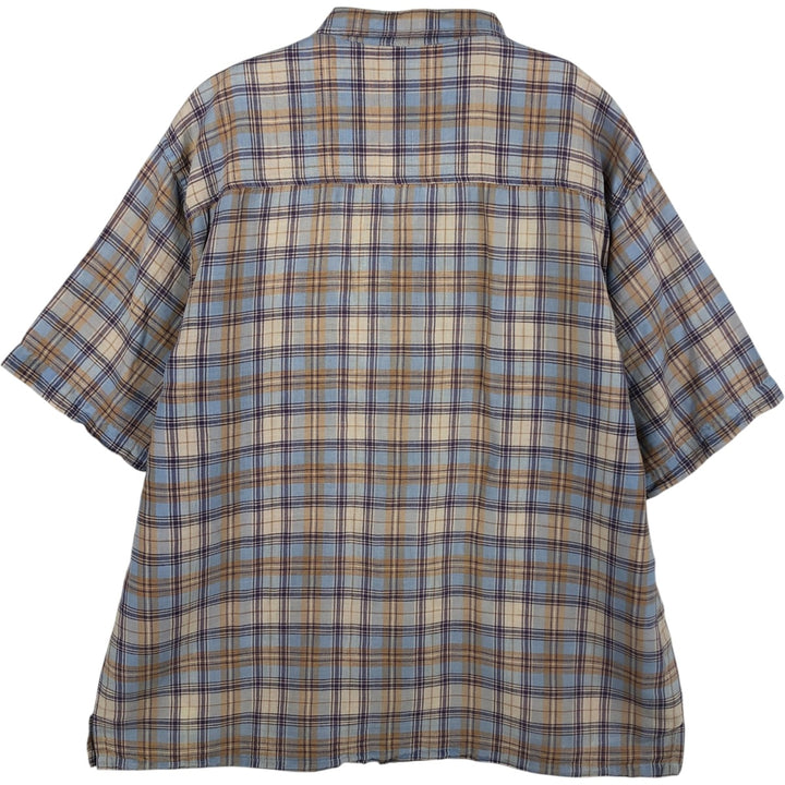 CLUB ROOM Check Pattern Short-Sleeve Open Collar Cotton x Linen Shirt, Boxy Shirt, Men's XL Equivalent linen Blue type light blue Vintage Second Hand