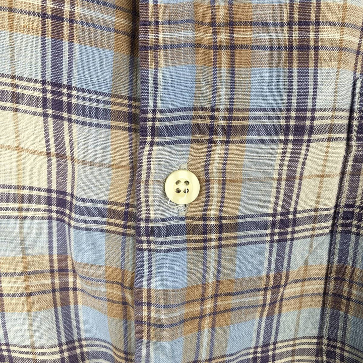 CLUB ROOM Check Pattern Short-Sleeve Open Collar Cotton x Linen Shirt, Boxy Shirt, Men's XL Equivalent linen Blue type light blue Vintage Second Hand