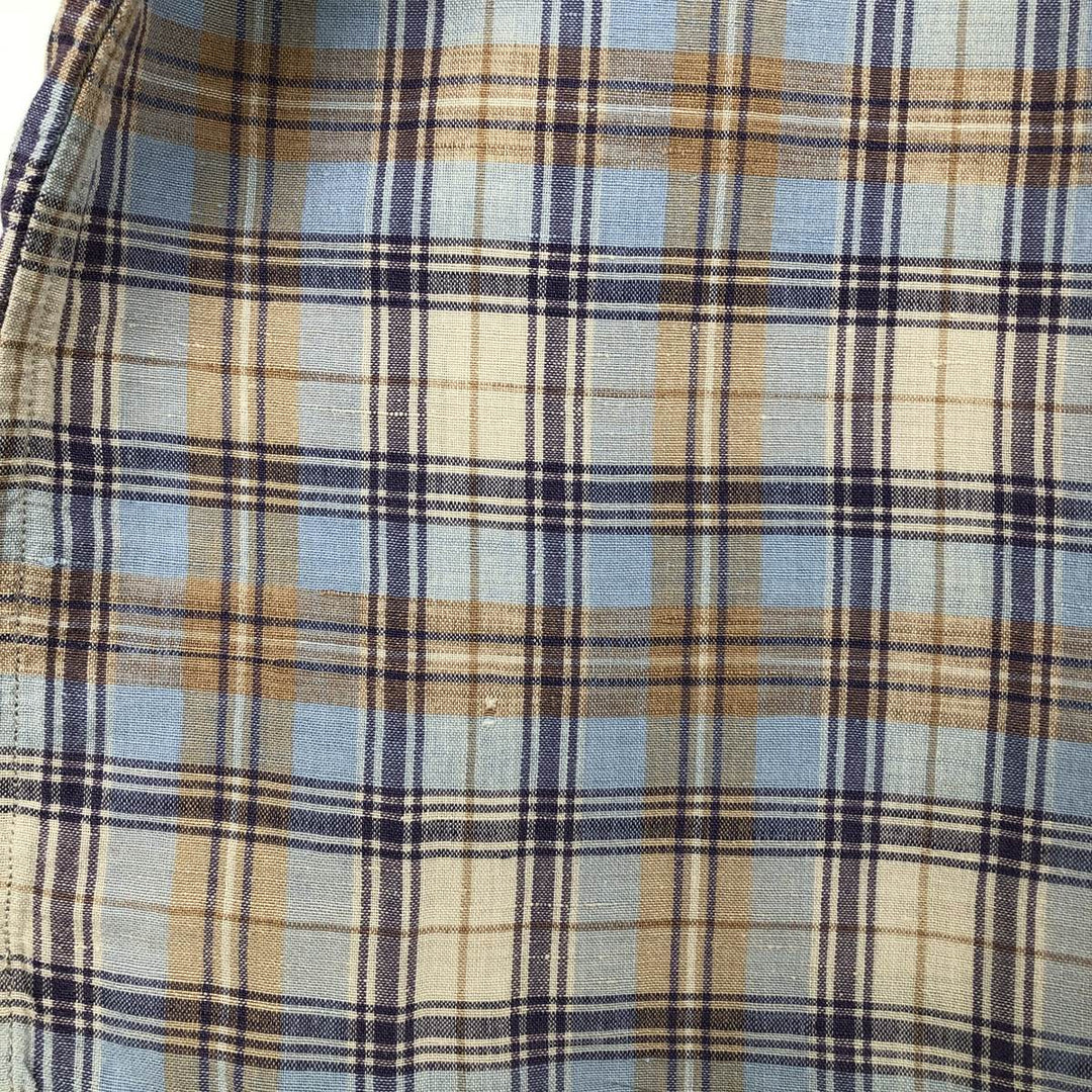 CLUB ROOM Check Pattern Short-Sleeve Open Collar Cotton x Linen Shirt, Boxy Shirt, Men's XL Equivalent linen Blue type light blue Vintage Second Hand