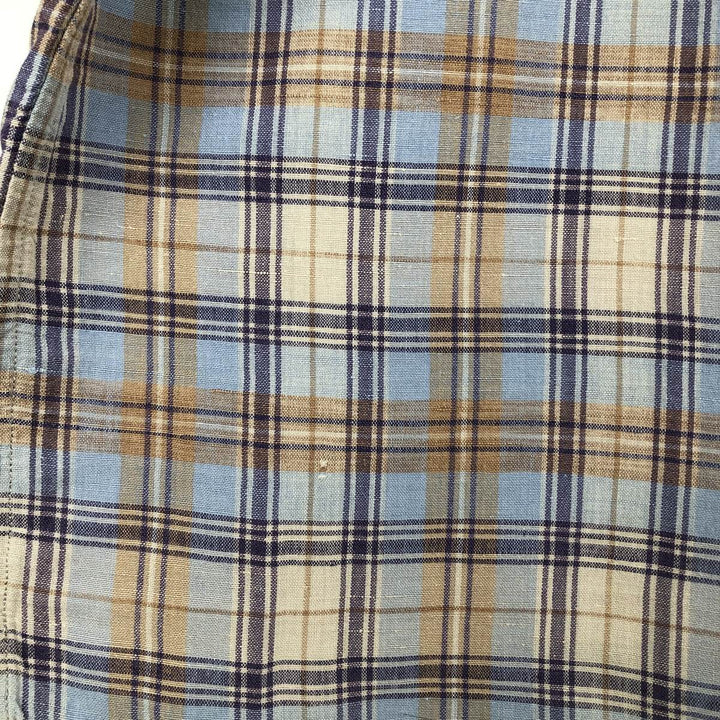 CLUB ROOM Check Pattern Short-Sleeve Open Collar Cotton x Linen Shirt, Boxy Shirt, Men's XL Equivalent linen Blue type light blue Vintage Second Hand