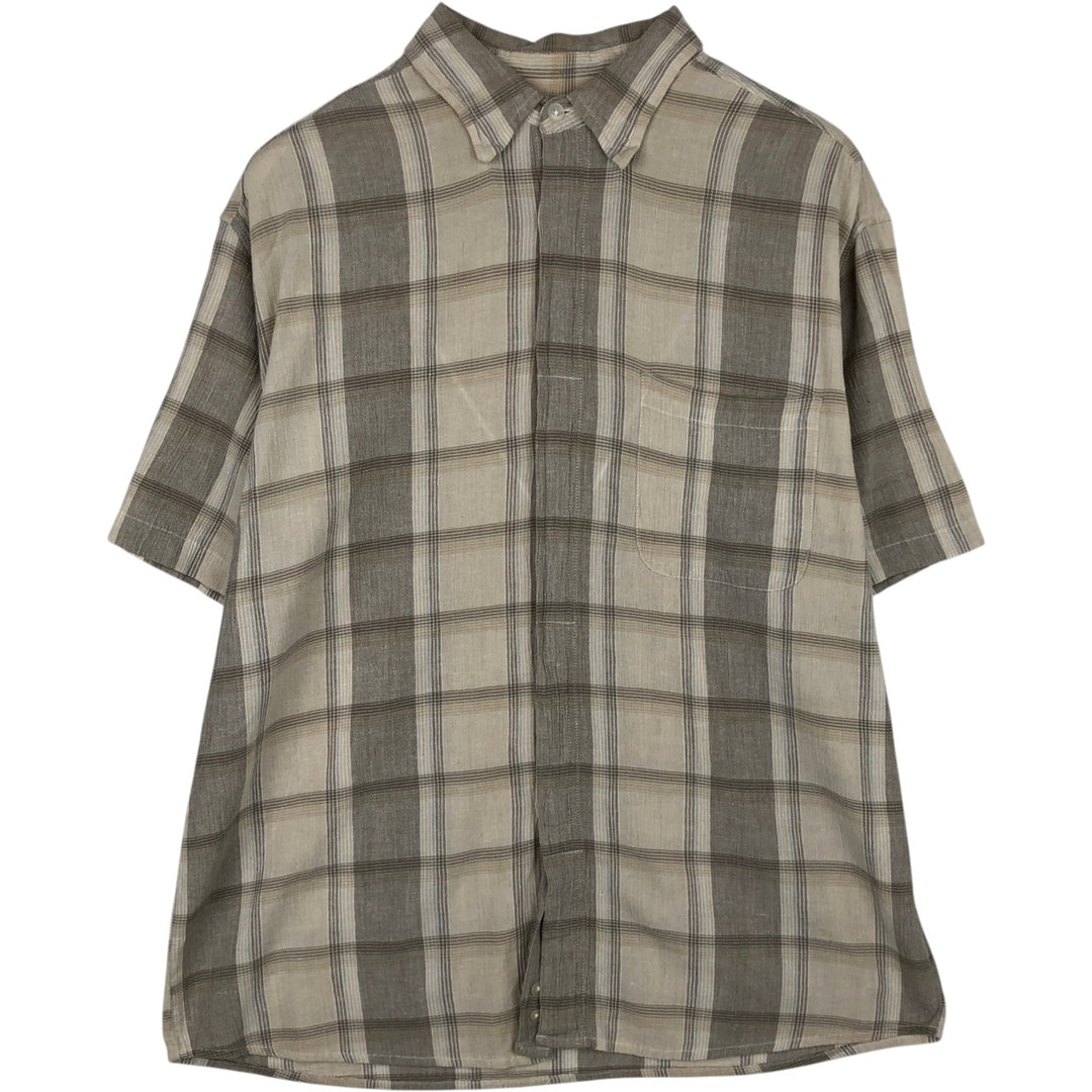 CRB Short-Sleeve Cotton x Rayon Check Shirt, Men's Size L (approx.) cotton Khaki type Vintage Second Hand