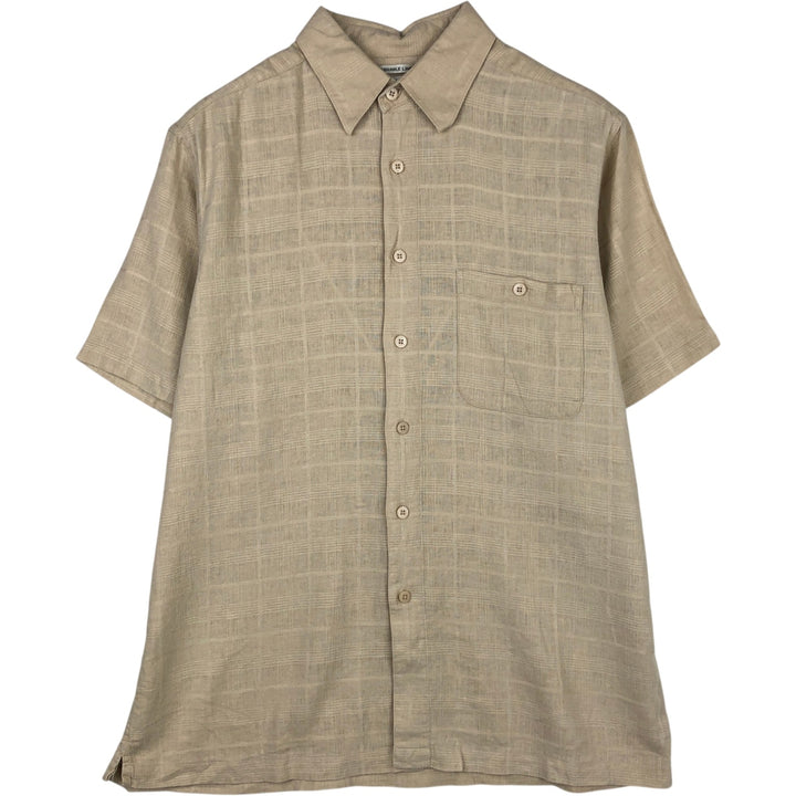 RON CHERE SKIN Short-Sleeve Linen x Rayon Box Shirt, Men's Size L (approx.) linen Beige type Vintage Second Hand