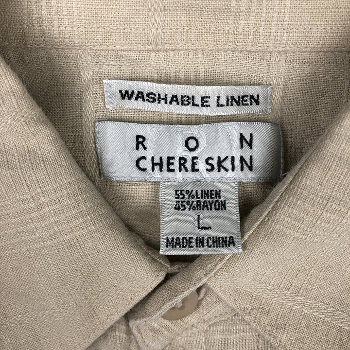RON CHERE SKIN Short-Sleeve Linen x Rayon Box Shirt, Men's Size L (approx.) linen Beige type Vintage Second Hand
