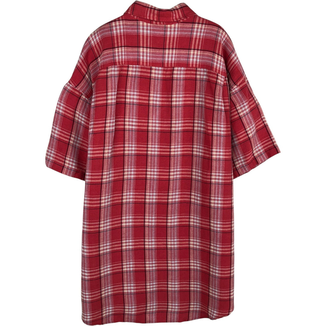 2000'S Nautica Check Pattern Short-Sleeve Rayon x Linen Shirt, Men's Size XL (approx.) linen red type Vintage Second Hand
