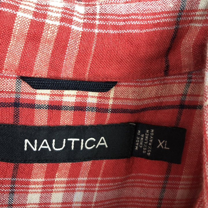 2000'S Nautica Check Pattern Short-Sleeve Rayon x Linen Shirt, Men's Size XL (approx.) linen red type Vintage Second Hand