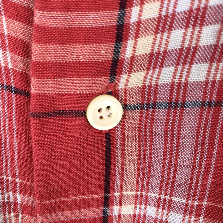 2000'S Nautica Check Pattern Short-Sleeve Rayon x Linen Shirt, Men's Size XL (approx.) linen red type Vintage Second Hand