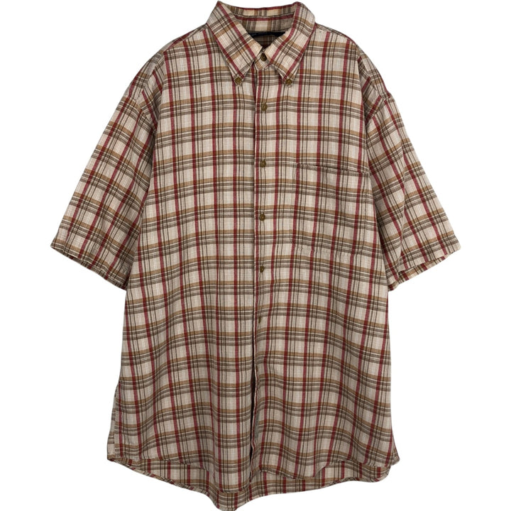 90'S Nautica Check Pattern Short-Sleeve Cotton x Linen Button-Down Shirt, Men's Size M (Equivalent), Vintage cotton Beige type Vintage Second Hand