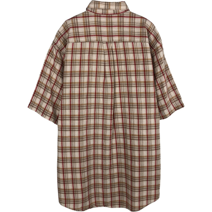 90'S Nautica Check Pattern Short-Sleeve Cotton x Linen Button-Down Shirt, Men's Size M (Equivalent), Vintage cotton Beige type Vintage Second Hand