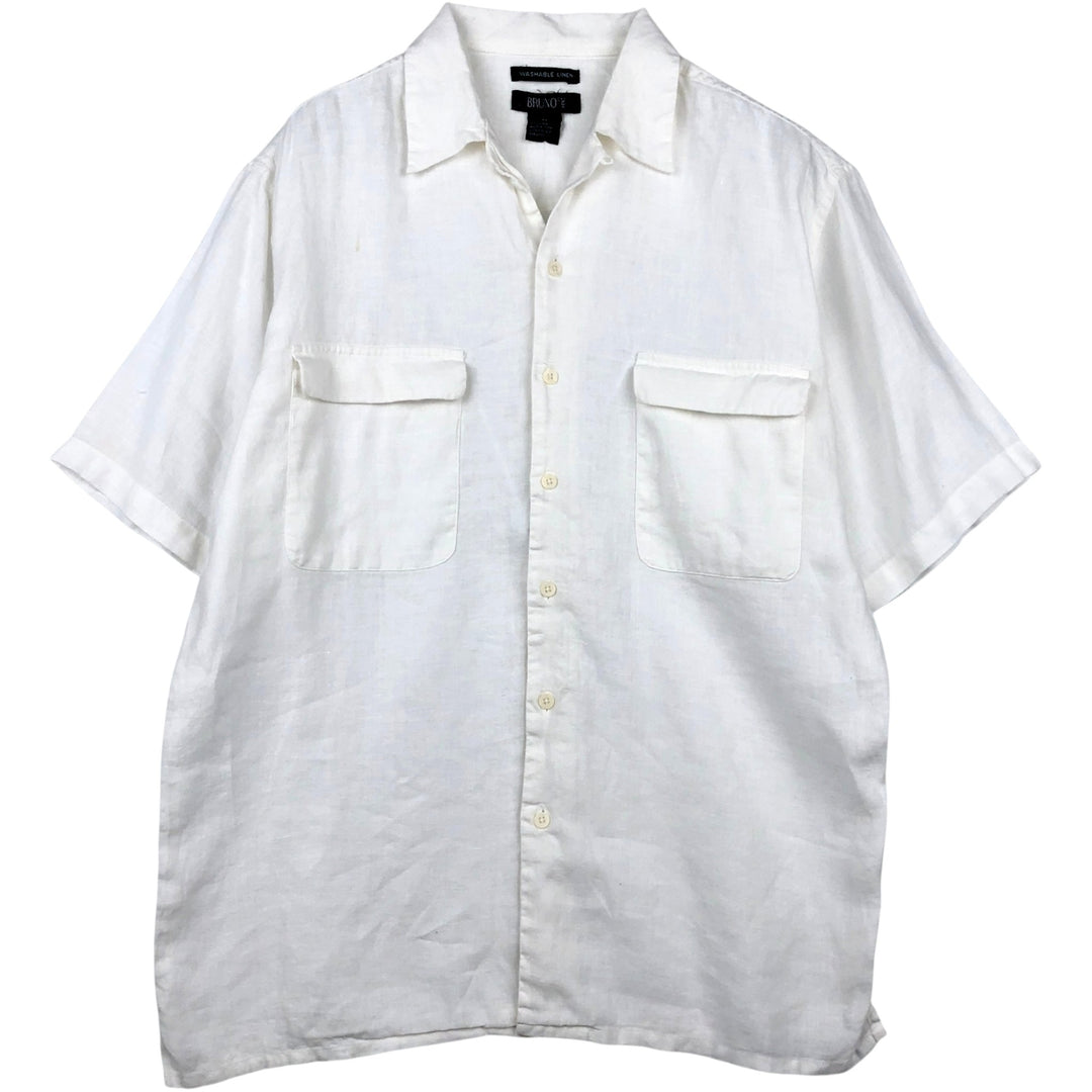 BRUNO Short-Sleeve Open-Collar Linen Shirt, Boxy Shirt, Men's Size M (approx.) linen white type Vintage Second Hand