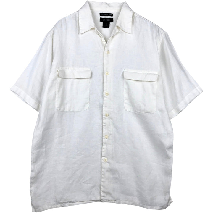 BRUNO Short-Sleeve Open-Collar Linen Shirt, Boxy Shirt, Men's Size M (approx.) linen white type Vintage Second Hand