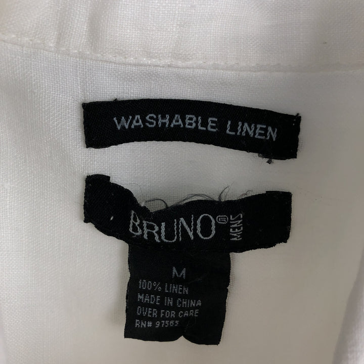 BRUNO Short-Sleeve Open-Collar Linen Shirt, Boxy Shirt, Men's Size M (approx.) linen white type Vintage Second Hand