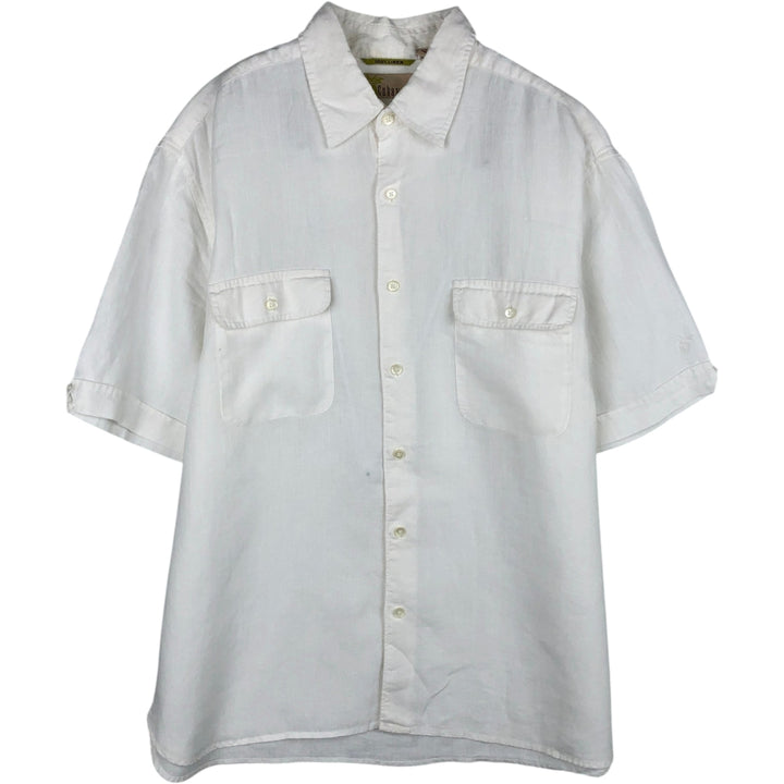 Cubavera Short-Sleeve Linen Shirt, Men's Size L (approx.) linen white type Vintage Second Hand