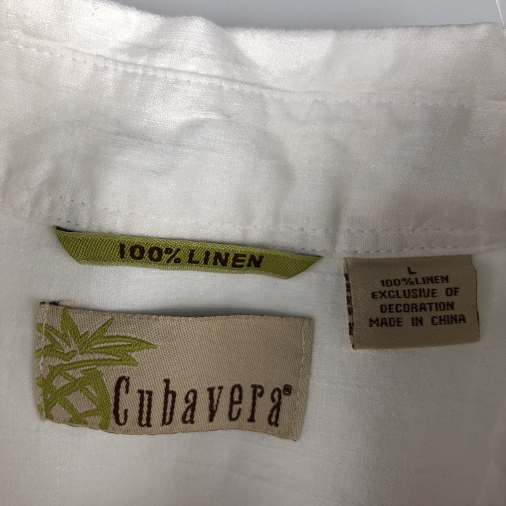 Cubavera Short-Sleeve Linen Shirt, Men's Size L (approx.) linen white type Vintage Second Hand