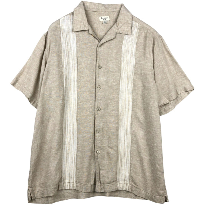 HAGGAR Open Collar Linen x Cotton Short Sleeve Two-Tone Shirt, Boxy Shirt, Men's XL Equivalent linen Beige type Vintage Second Hand