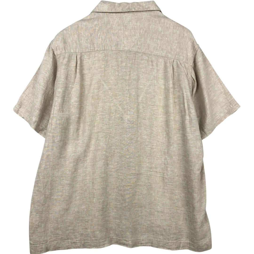 HAGGAR Open Collar Linen x Cotton Short Sleeve Two-Tone Shirt, Boxy Shirt, Men's XL Equivalent linen Beige type Vintage Second Hand