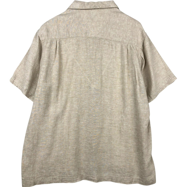 HAGGAR Open Collar Linen x Cotton Short Sleeve Two-Tone Shirt, Boxy Shirt, Men's XL Equivalent linen Beige type Vintage Second Hand