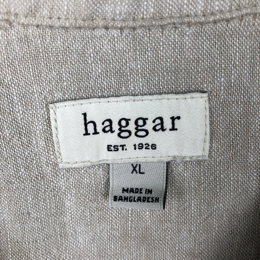 HAGGAR Open Collar Linen x Cotton Short Sleeve Two-Tone Shirt, Boxy Shirt, Men's XL Equivalent linen Beige type Vintage Second Hand
