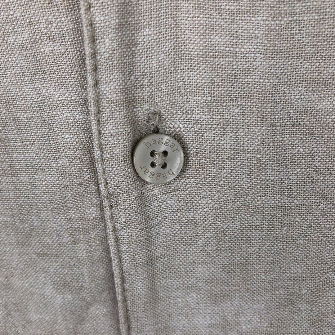 HAGGAR Open Collar Linen x Cotton Short Sleeve Two-Tone Shirt, Boxy Shirt, Men's XL Equivalent linen Beige type Vintage Second Hand