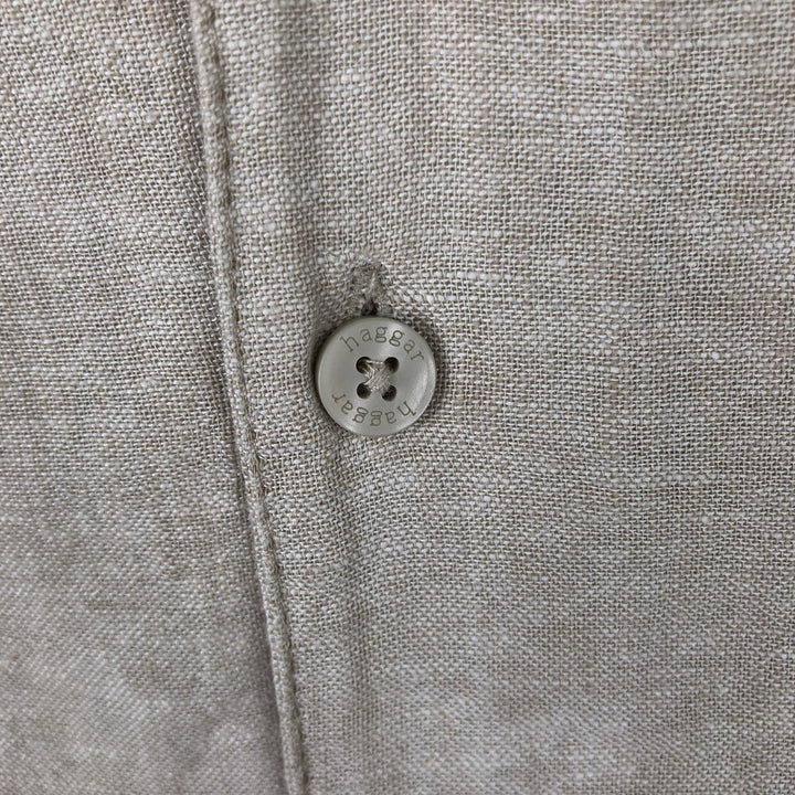 HAGGAR Open Collar Linen x Cotton Short Sleeve Two-Tone Shirt, Boxy Shirt, Men's XL Equivalent linen Beige type Vintage Second Hand