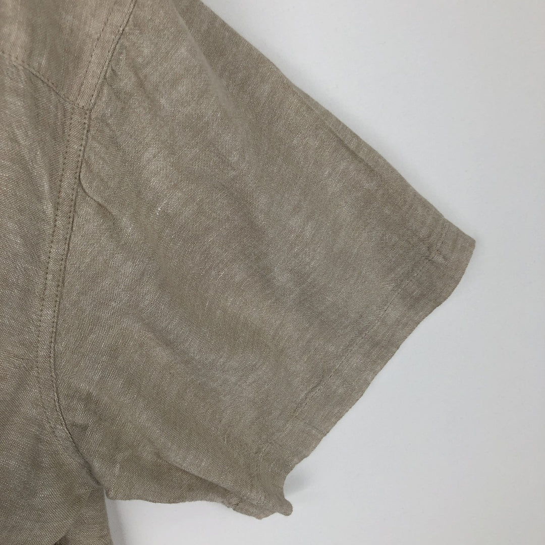 HAGGAR Open Collar Linen x Cotton Short Sleeve Two-Tone Shirt, Boxy Shirt, Men's XL Equivalent linen Beige type Vintage Second Hand