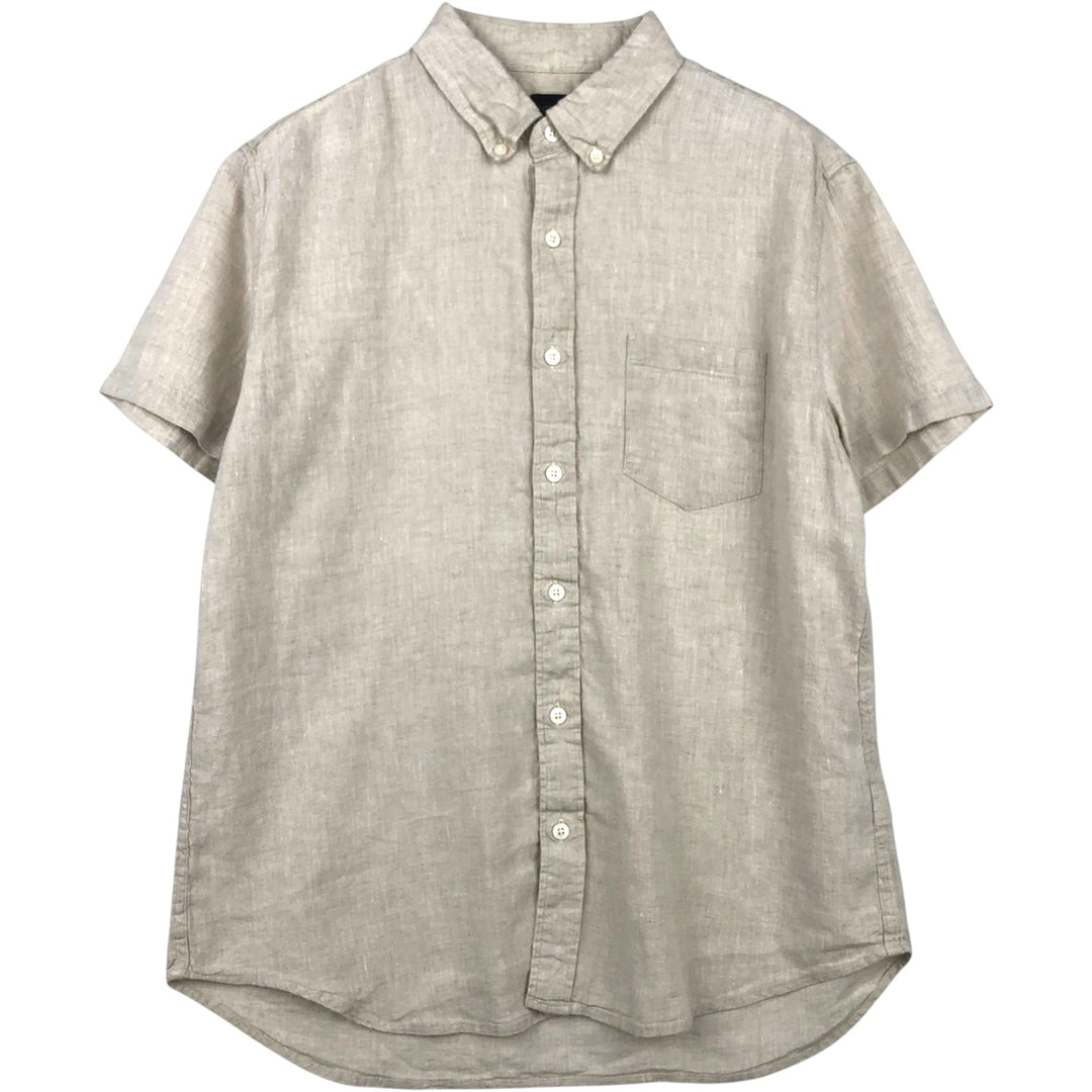 J.Crew Short-Sleeve Linen Button-Down Shirt, Men's Size L (approx.) linen Beige type Vintage Second Hand