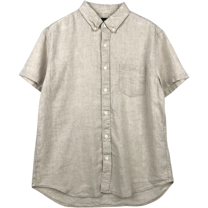 J.Crew Short-Sleeve Linen Button-Down Shirt, Men's Size L (approx.) linen Beige type Vintage Second Hand