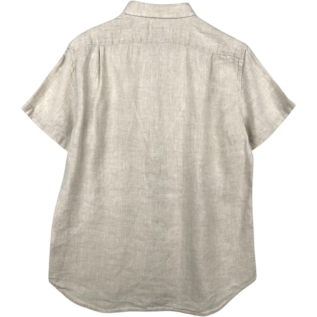 J.Crew Short-Sleeve Linen Button-Down Shirt, Men's Size L (approx.) linen Beige type Vintage Second Hand