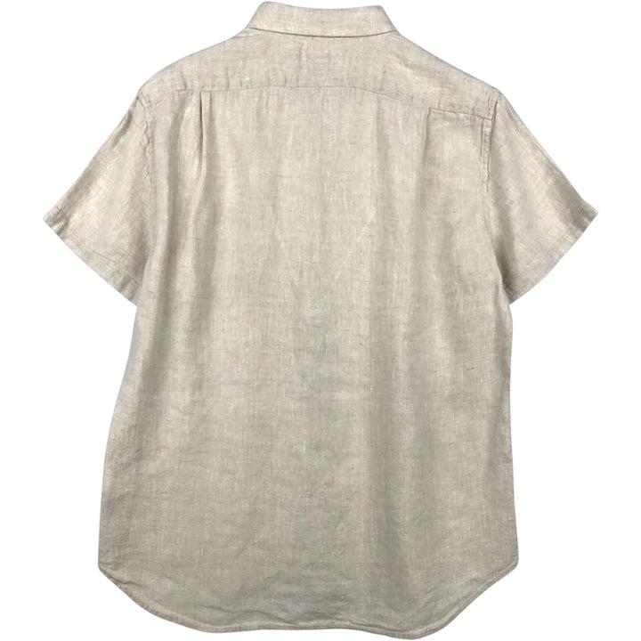 J.Crew Short-Sleeve Linen Button-Down Shirt, Men's Size L (approx.) linen Beige type Vintage Second Hand