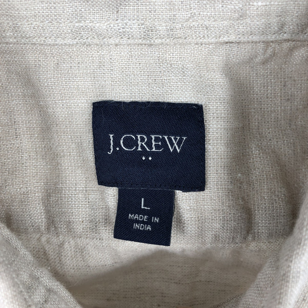 J.Crew Short-Sleeve Linen Button-Down Shirt, Men's Size L (approx.) linen Beige type Vintage Second Hand
