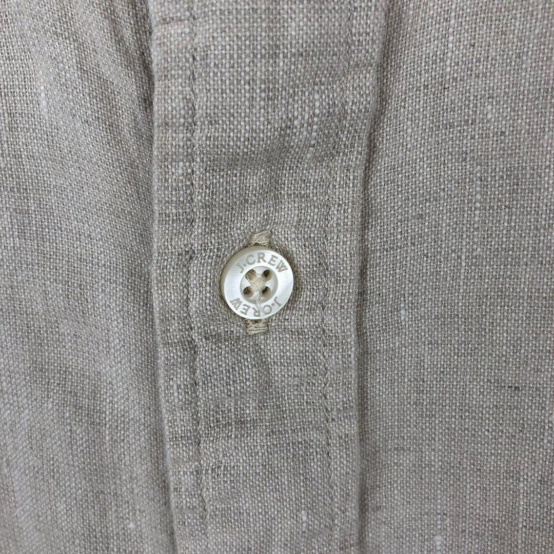 J.Crew Short-Sleeve Linen Button-Down Shirt, Men's Size L (approx.) linen Beige type Vintage Second Hand
