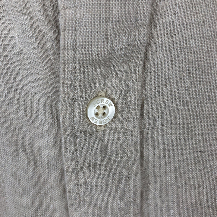 J.Crew Short-Sleeve Linen Button-Down Shirt, Men's Size L (approx.) linen Beige type Vintage Second Hand