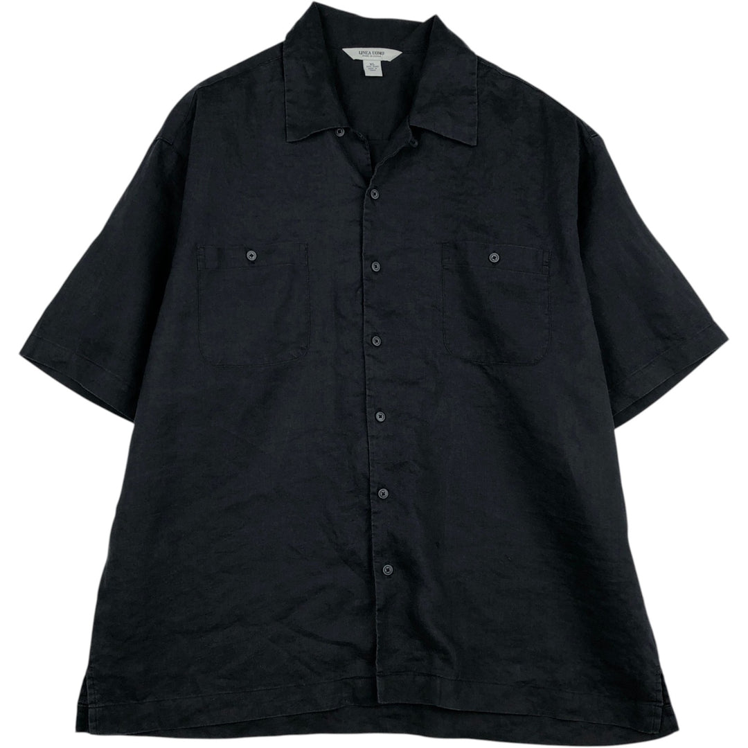 LINEA UOMO Short-Sleeve Open-Collar Linen Shirt, Boxy Fit, Men's Size XL Lamy black type Vintage Second Hand