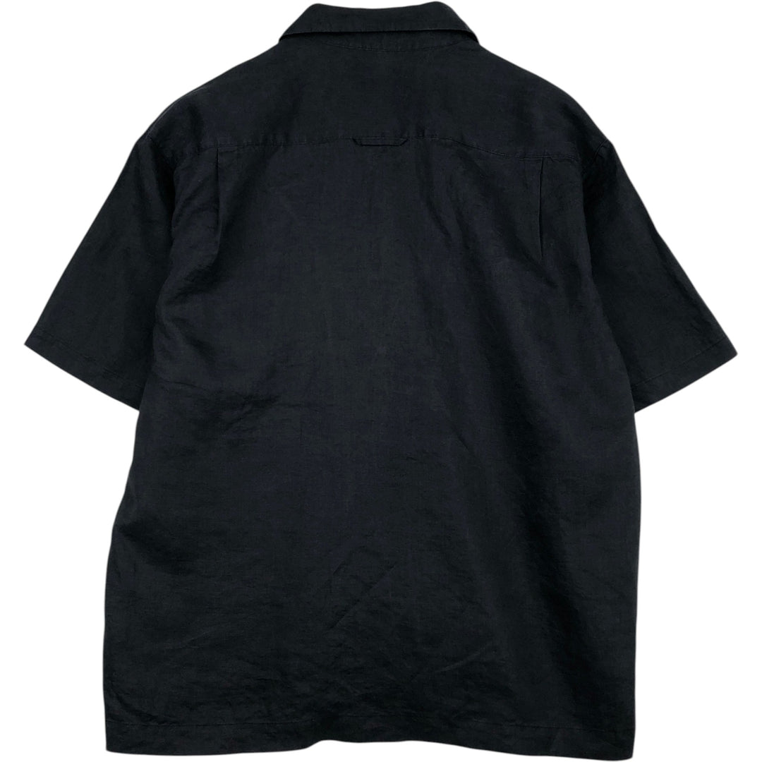 LINEA UOMO Short-Sleeve Open-Collar Linen Shirt, Boxy Fit, Men's Size XL Lamy black type Vintage Second Hand
