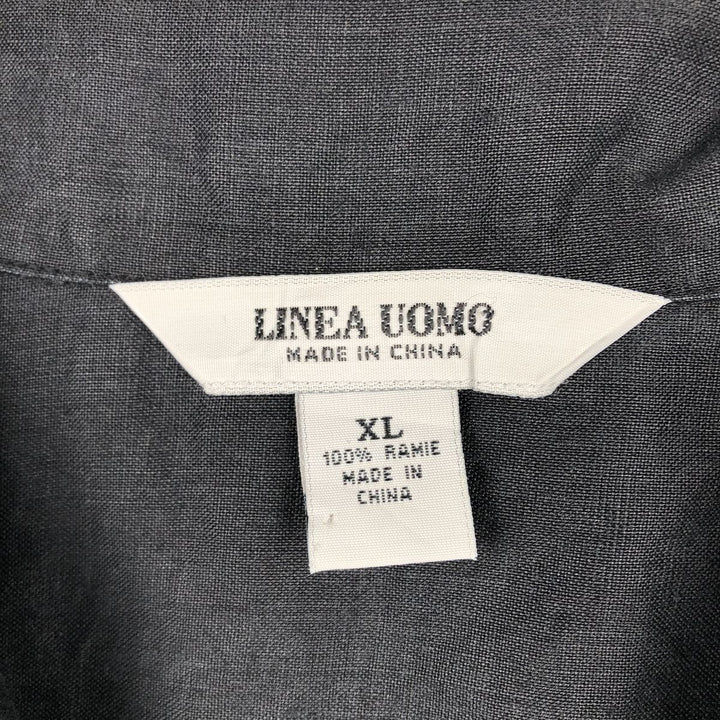LINEA UOMO Short-Sleeve Open-Collar Linen Shirt, Boxy Fit, Men's Size XL Lamy black type Vintage Second Hand
