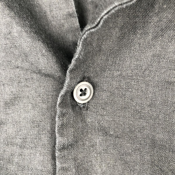 LINEA UOMO Short-Sleeve Open-Collar Linen Shirt, Boxy Fit, Men's Size XL Lamy black type Vintage Second Hand