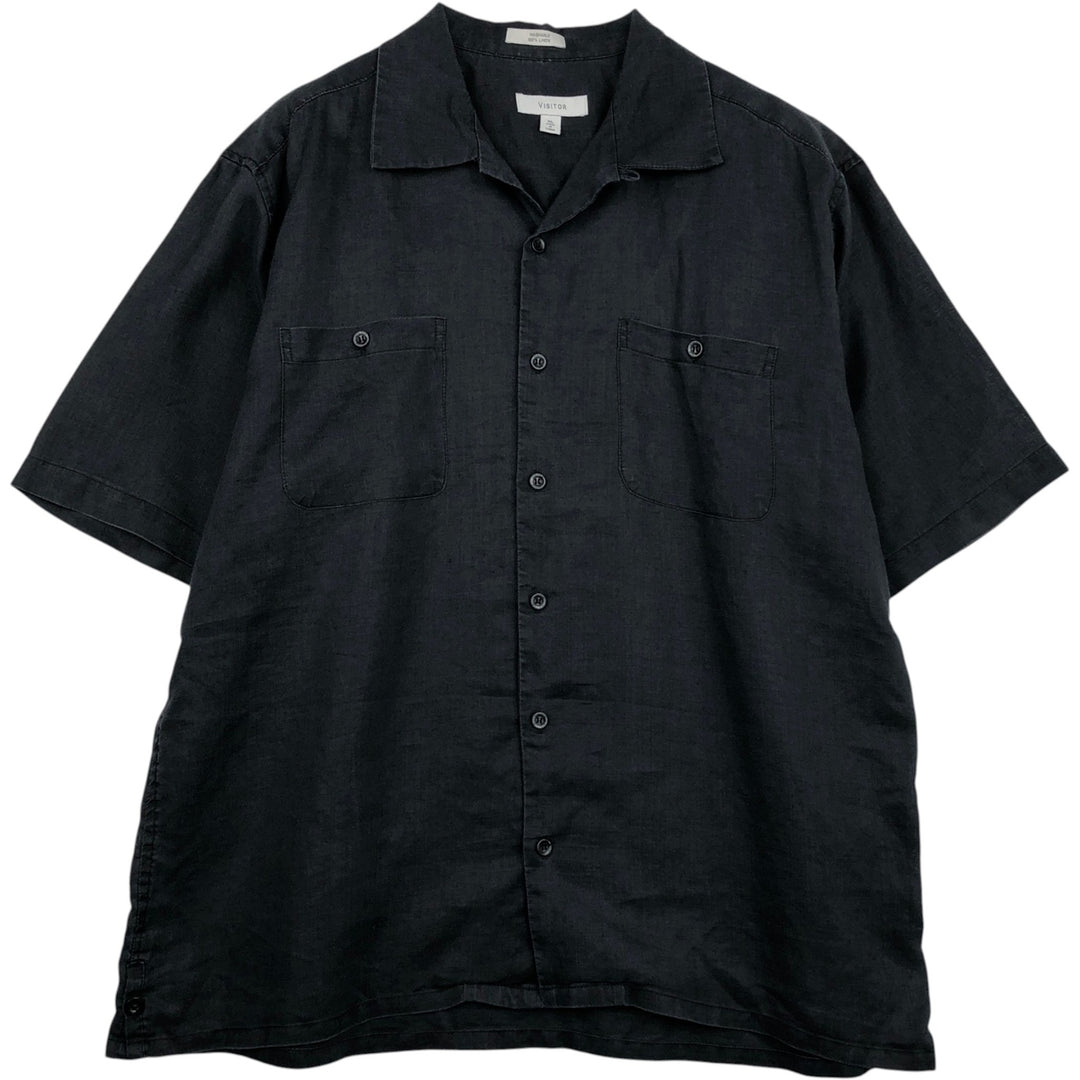 VISITOR Short-Sleeve Open-Collar Linen Shirt, Boxy Shirt, Men's Size XL linen black type Vintage Second Hand
