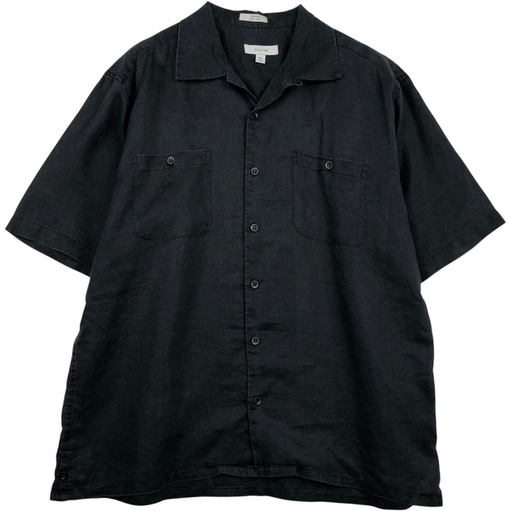 VISITOR Short-Sleeve Open-Collar Linen Shirt, Boxy Shirt, Men's Size XL linen black type Vintage Second Hand