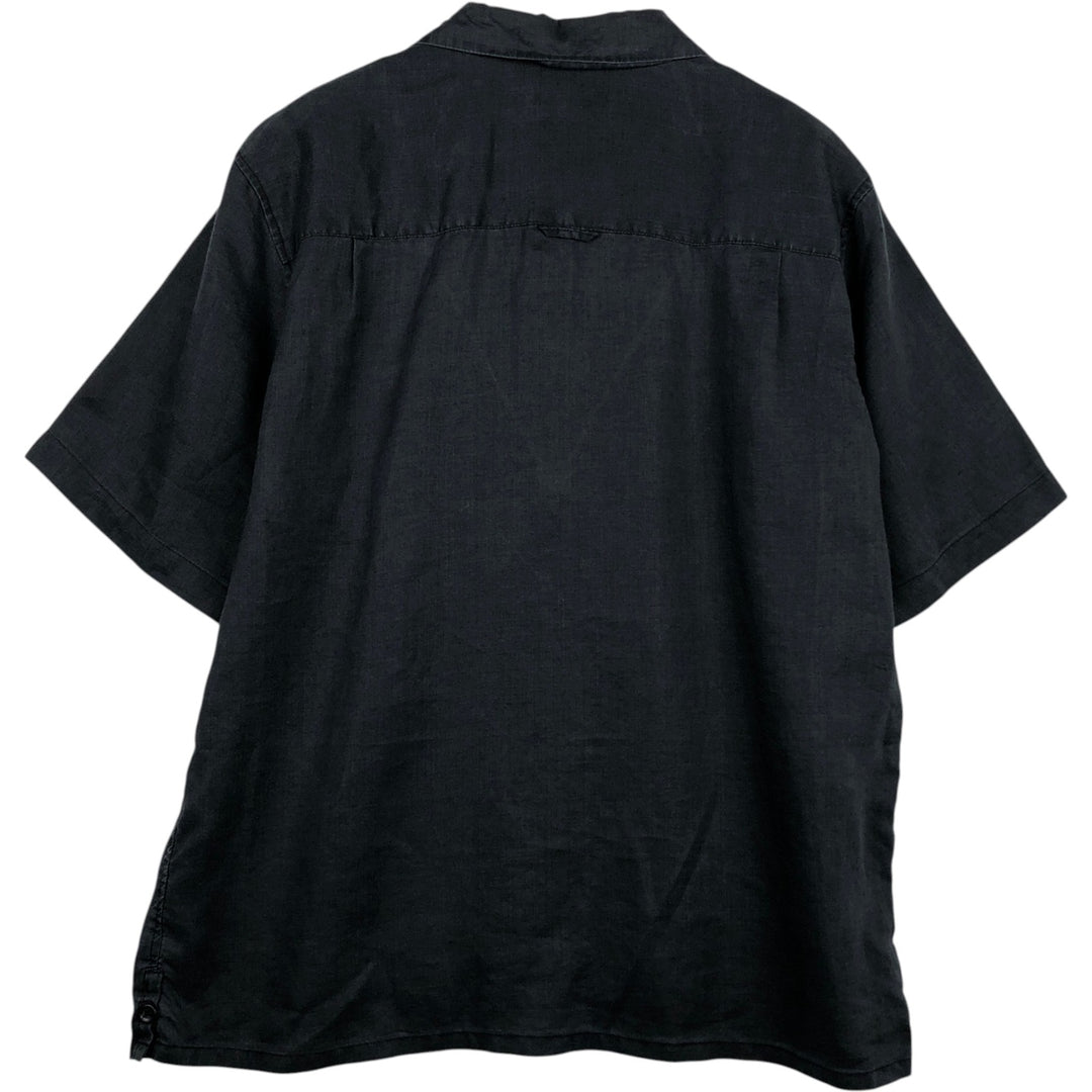 VISITOR Short-Sleeve Open-Collar Linen Shirt, Boxy Shirt, Men's Size XL linen black type Vintage Second Hand