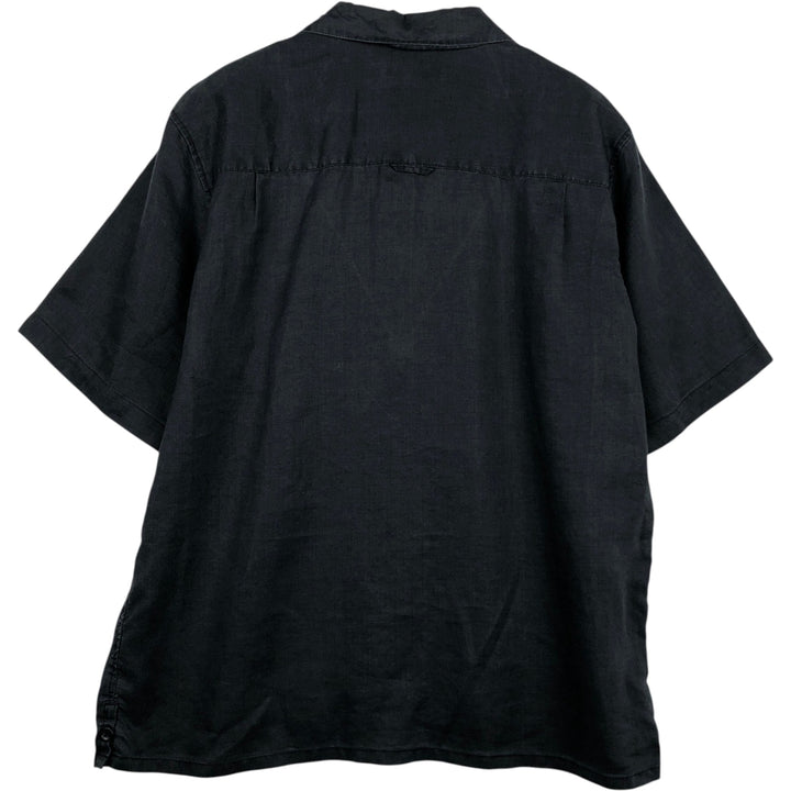 VISITOR Short-Sleeve Open-Collar Linen Shirt, Boxy Shirt, Men's Size XL linen black type Vintage Second Hand