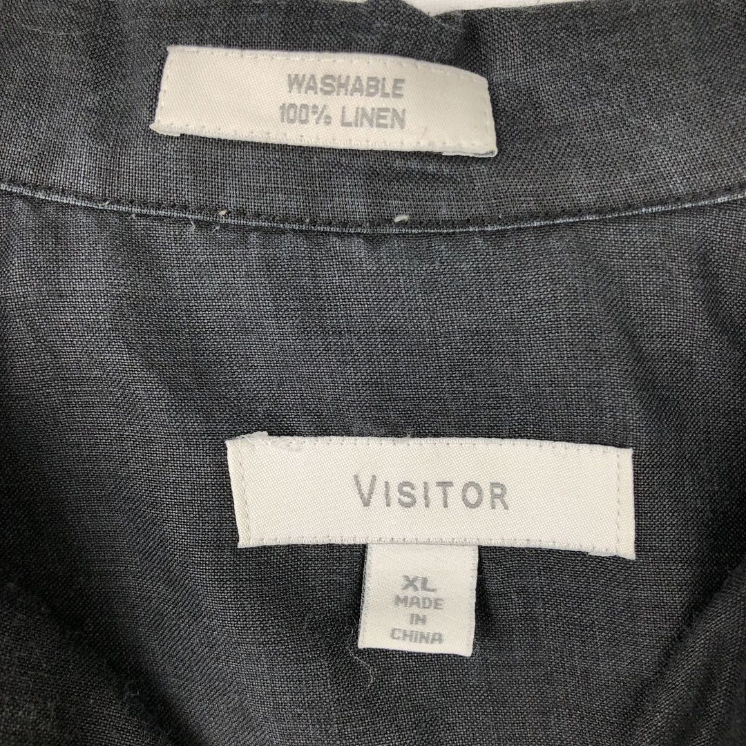 VISITOR Short-Sleeve Open-Collar Linen Shirt, Boxy Shirt, Men's Size XL linen black type Vintage Second Hand