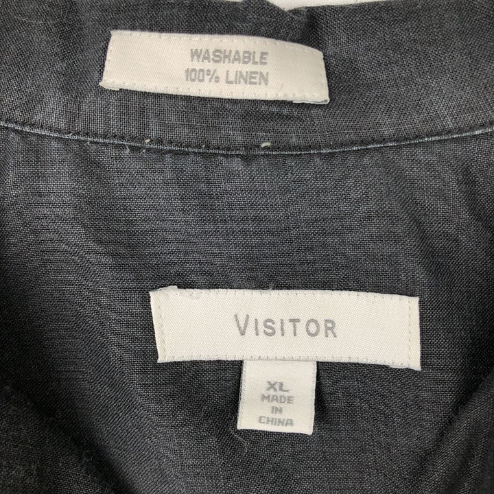 VISITOR Short-Sleeve Open-Collar Linen Shirt, Boxy Shirt, Men's Size XL linen black type Vintage Second Hand