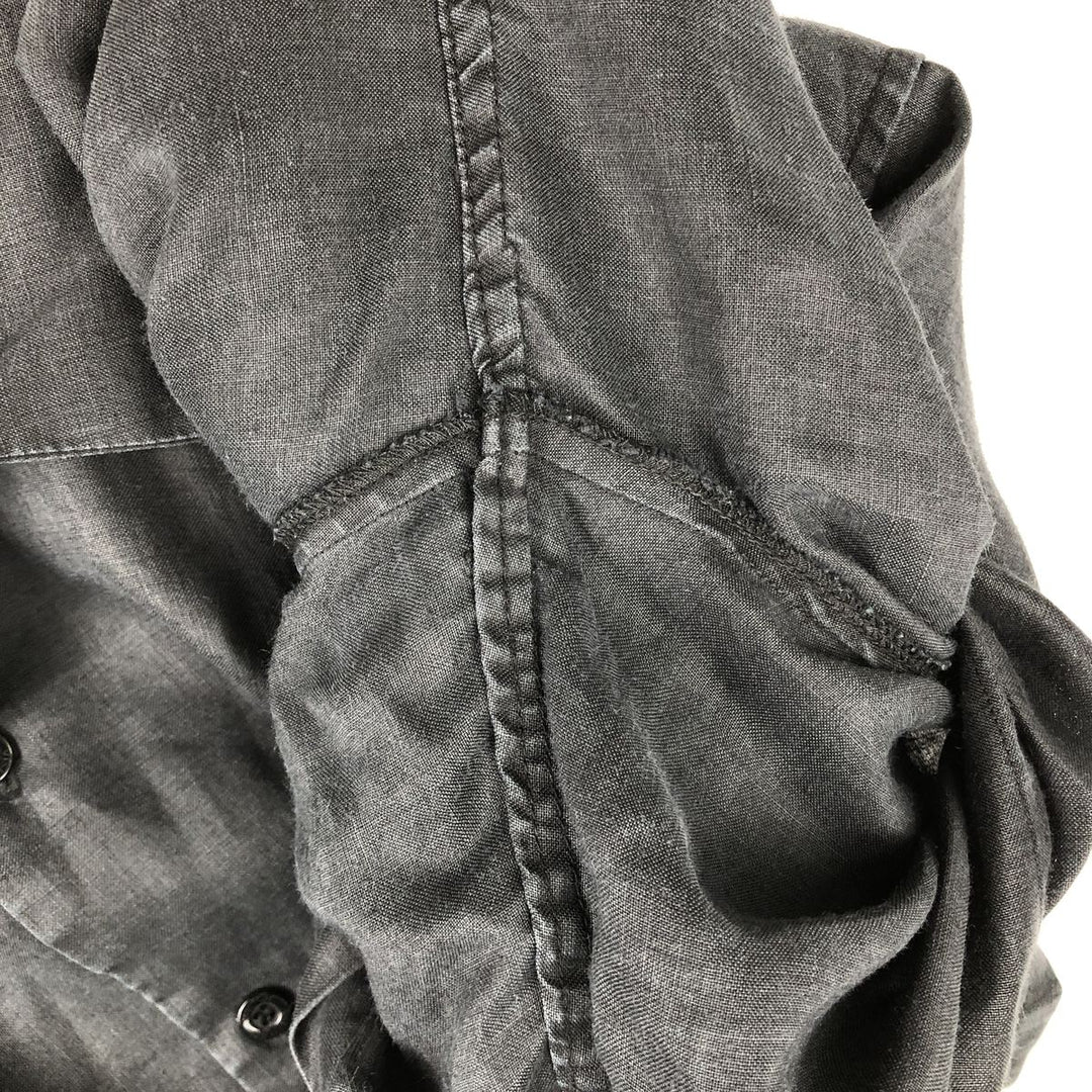 VISITOR Short-Sleeve Open-Collar Linen Shirt, Boxy Shirt, Men's Size XL linen black type Vintage Second Hand